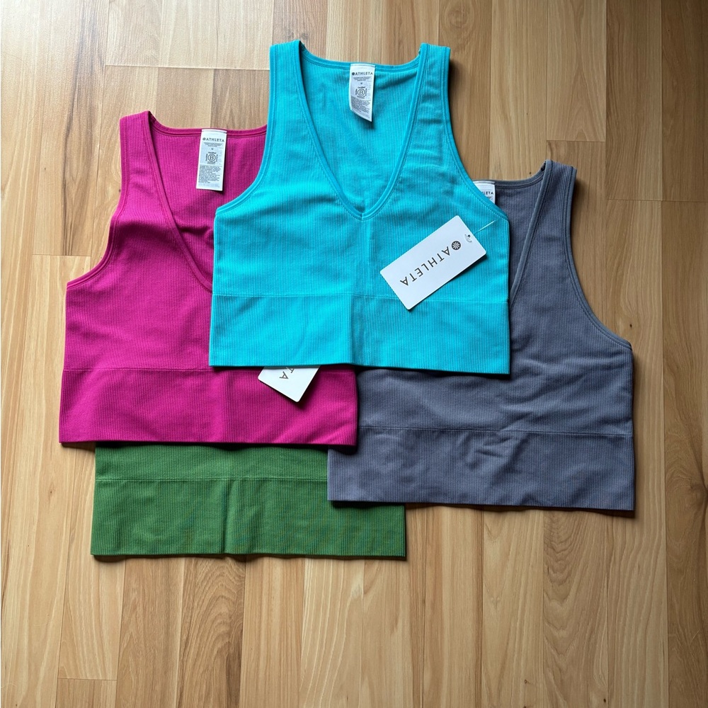 Bundle, 2 BNWT Colorful Athleta Aurora Seamless Crop Tops Set